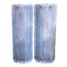 Pair of pale blue textured glass sconces
